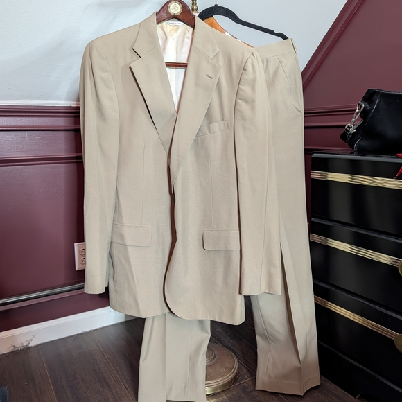 KILGOUR FRENCH & STANBURY Bespoke Khaki Wool 2pc Mens Suit MiUSA Custom 40L